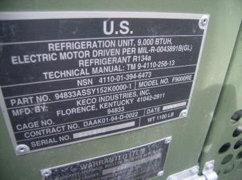 Refrigeration Unit NSN:4110-01-394-6473 P/N:F9000RE