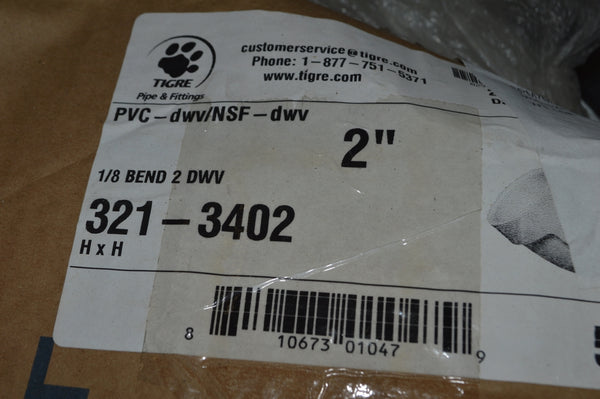 (10) Charlotte Pipe and Foundry PVC SCH 40 2" Elbow Pipe w/45 Degree 1/8" Bend Long Radius Elbow NSN:4730-01-337-7176 P/N:D2665