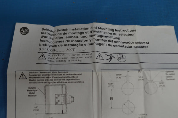 Allen Bradley 800T-J20A Electric Rotary 3 Position W/ Spring Return NSN:5930-01-526-1809
