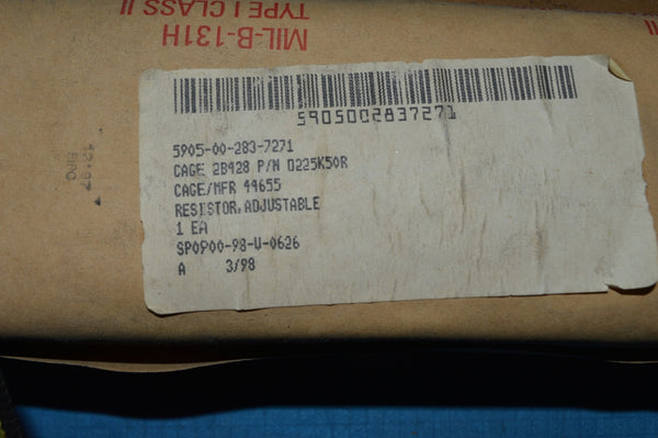 OHMITE USA D225K50R OHM 225 WATT RESISTOR Adjustable Vitreous Enamal Ceramic NSN: 5905-00-283-7271
