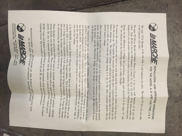 LaMarche Constavolt Battery Charger NSN:6130-01-181-7058 P/N:A-20r-4-24V