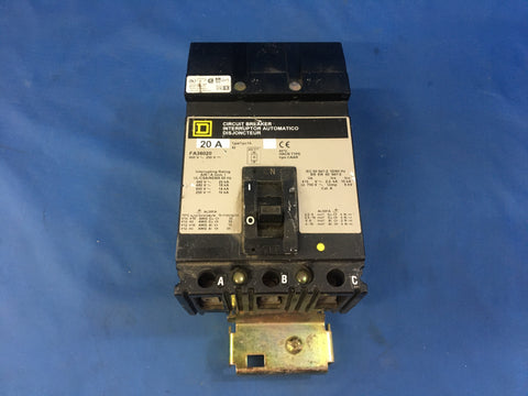 Square D FA FA36020 3P 600V 20A Circuit Breaker,Gray Label