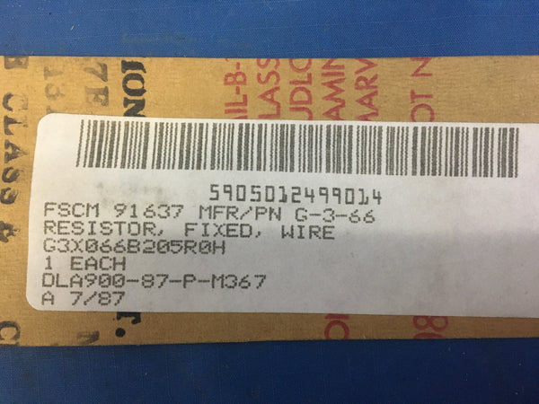 Vishay G-3-66 Inductive Wire Wound Fixed Resistor 205 OHMS NSN:5905-01-249-9014 Model:J690P2050A