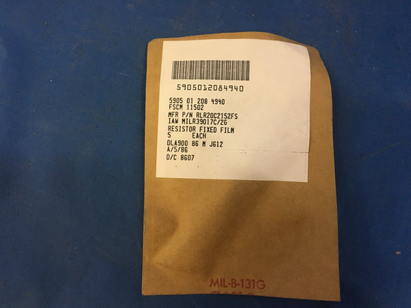 (5) Vishay RLR20C2152FS Film Fixed Resistor 21.500 Kilohms NSN:5905-01-208-4940
