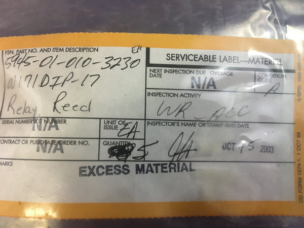 (5) Magnecraft Reed Relay NSN:5945-01-010-3230 Model:W171DIP-17