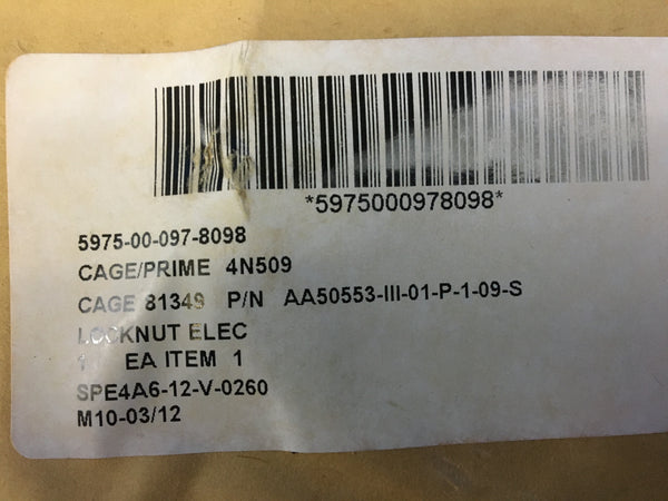 (10) Electrical Conduit Locknut Model:AA50553-III-1-P109-S NSN:5975-00-097-8098