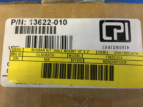 NEW!!! Chatsworth Products 13622-010 Copper Busbar 10" X 2" X 1/4"