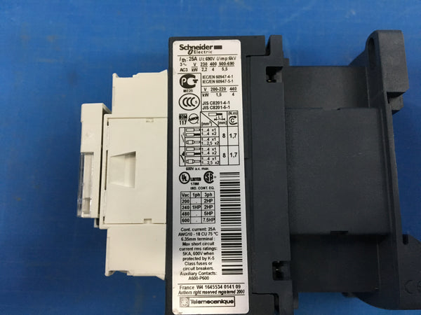 Schneider Electric Magnetic Contactor,P/N:LC1D09B7, 9 Amps, 24V, 50/60Hz