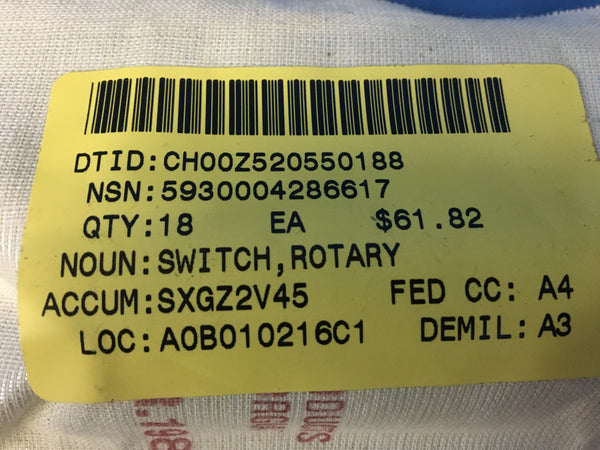 Greyhill M3786/4-0870 Explosion Proof Rotary Switch NSN:5930-00-428-6617