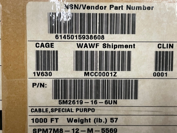 500FT Tyco Electronics 5M2619-16-6UN E Special Purpose Cable NSN:6145-01-593-8608