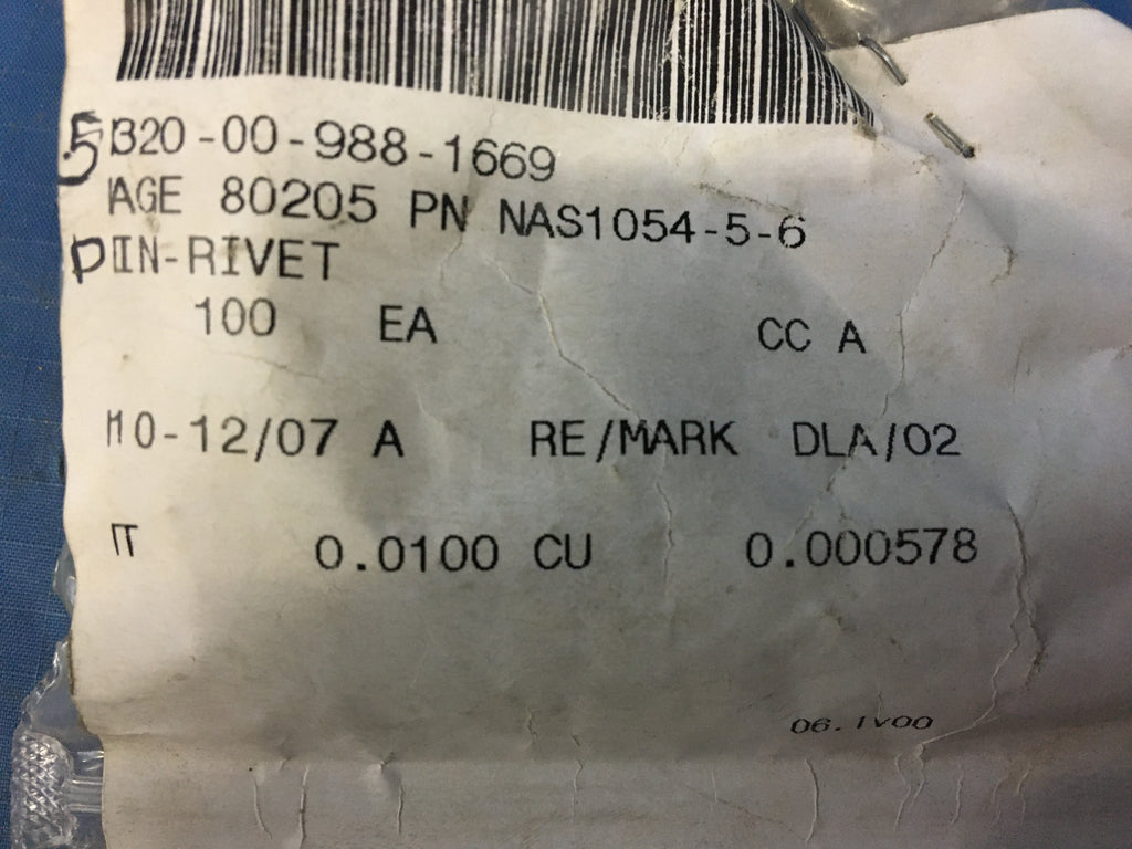 (100) Aircraft Alloy Steel Pin-rivet NAS1054-5-6 NSN:5320-00-988-1669
