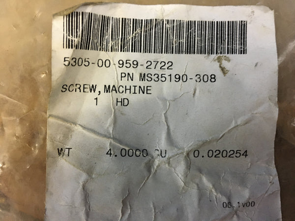 (100) National Aerospace Standards MS35190-308 Machine Screw NSN:5305-00-959-2722