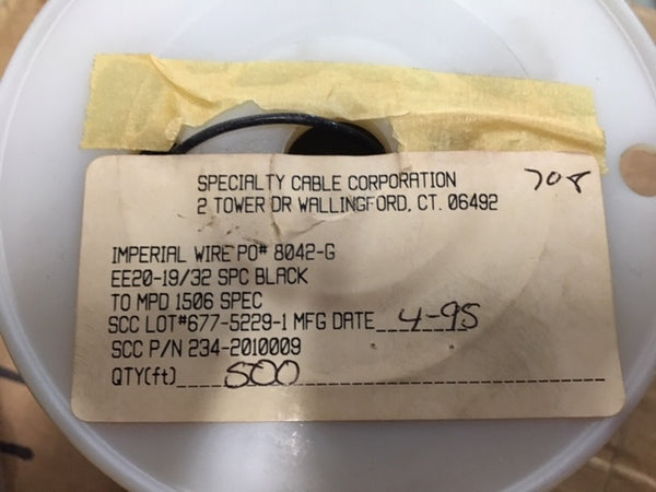 500' Electrical Wire EE20-19/32 Spec Black 20AWG Stranded Silver/Copper NSN:6145-00-729-8969
