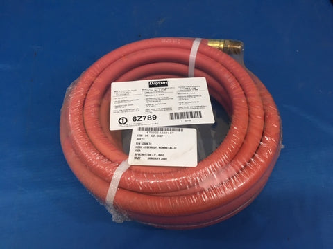 Dayton 1/2" ID x 25' Flexible Rubber Compressor Air Hose, 250 PSI, P/N 6Z789 NSN:4720-01-432-9467