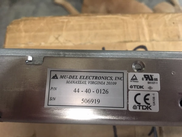 Mu-Del Electronics Power Supply 24v, 4.2amp  Model: 44-40-0126 NSN:6130-01-503-8285