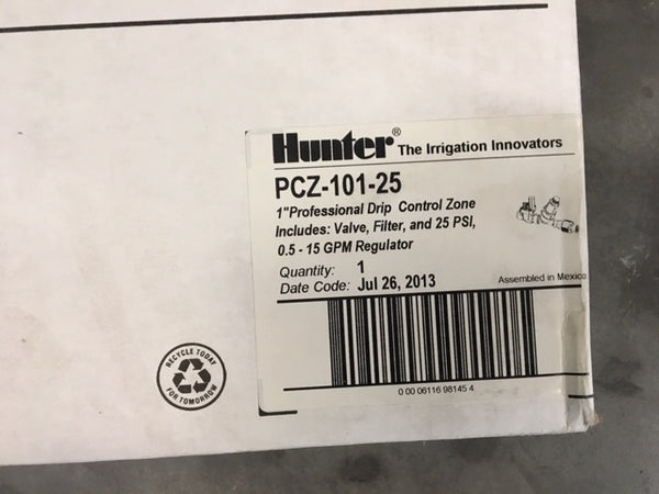 Hunter 1" PCZ-101-25 Drip Zone Control PGV Valve Kit w/ 25 PSI Pressure