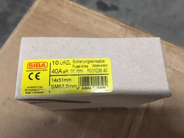 (10) New Siba 5020206.20 PV Fuse 20 Amp,1000 Volt, DC