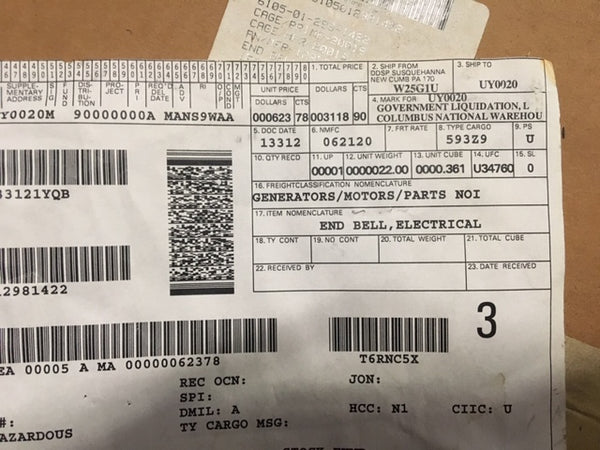 General Electric, Electrical Rotating Equipment End Bell for Generator NSN:6105-01-298-1422  Model: 128D6168AB1
