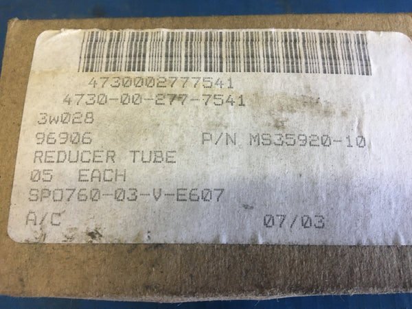 (5) Military Standards MS35920-10 Tube Reducer NSN:4730-00-277-7541
