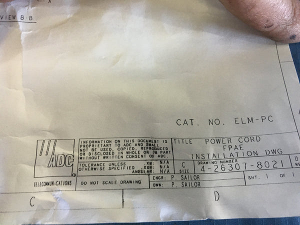 ADC 4-26307-8020 Power Cord Cat#ELM-PC