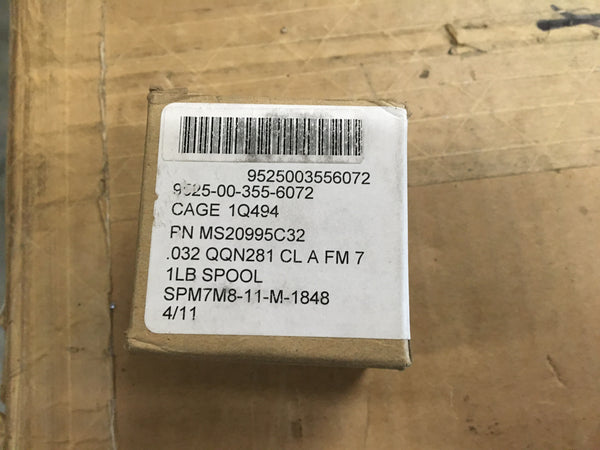 Brookfield Safety Wire, Nickel Alloy, 331 ft, P/N: MS20995NC32, NSN:9525-00-355-6072