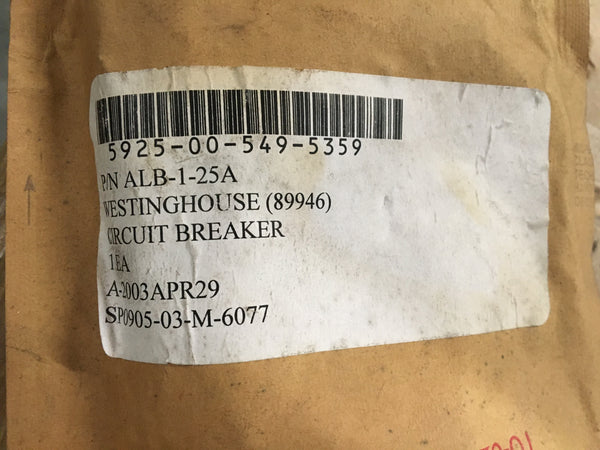 Westinghouse Circuit Breaker NSN:5925-00-549-5359 Model:ALB-1-25A