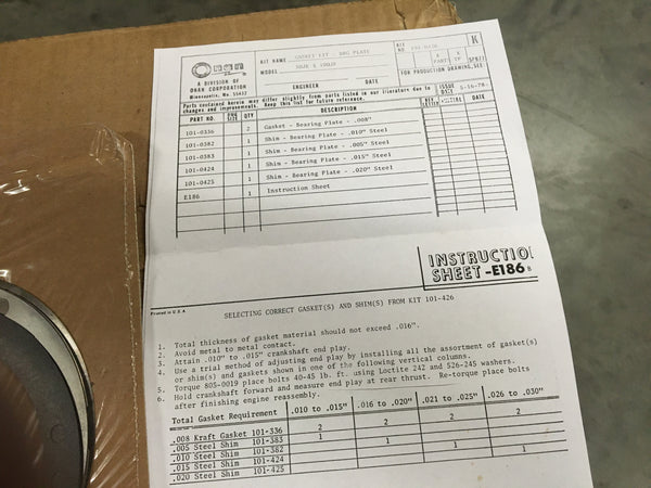 Cummins Onan Bearing P Parts Kit NSN:6115-01-048-6550 Model:101-0426