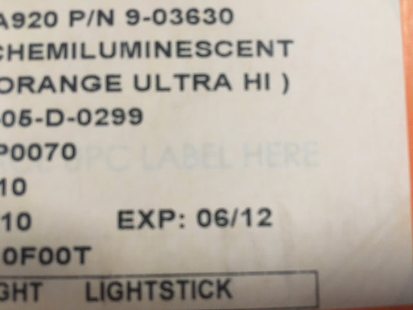 (10) ChemLight Super High Intensity Tactical Lights, Orange NSN:6260-01-247-0363 Model:9-03630