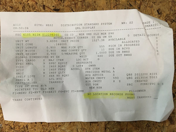 Pacific Science DC Motor Cat:42VM62-201-5 NSN:6105-01-229-6560 Model:107016-02