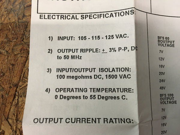 NEW!! Elpac Power Supply BFS200-24, 27.3V, 7.5AMP, 105/115/125VAC, NSN:6130-01-303-4294 Model:13027828