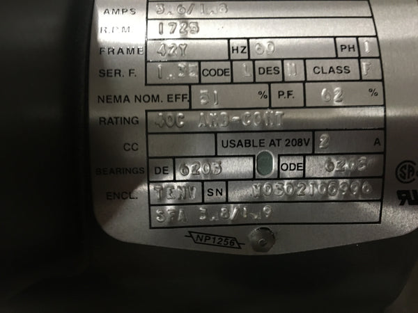 Baldor AC Motor,1/6HP115/230V,1725RPM,60HZ,1PH For Use W/Water Purification Unit NSN:6105-01-355-4490 Model:33-1660-918