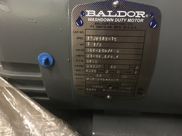 Baldor 37J958X075 Washdown Duty Motor, 7-1/2Hp, 208-230/460V, 3450RPM, 3Ph