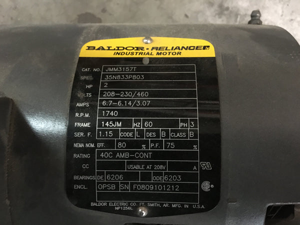 2HP Baldor-Reliance JMM3157T Electric Motor, 208-230/460V, 1740RPM, 3PH