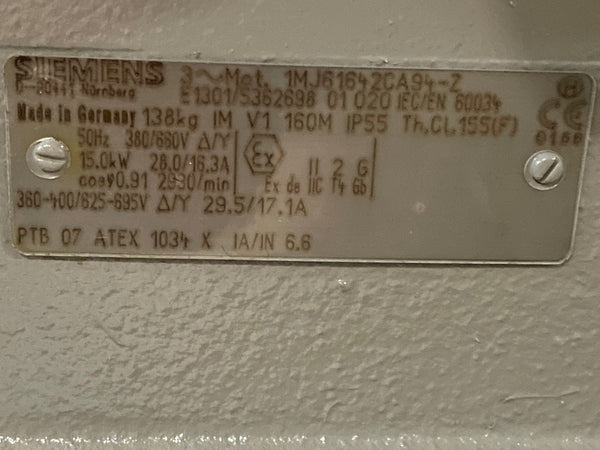 15KW Siemens Electric Motor P/N:1MJ61642CA94-Z 380/660V/50hz