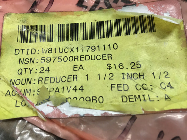 1 1/2" X 1/2" Bell Reducer Coupler, NPT Threaded NSN:597500REDUCER P/N:H17