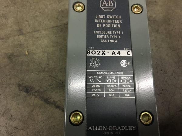 New Allen Bradley 802X-A4 Limit Switch, Lever Type