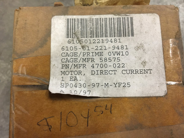 Phi Tech 6V DC Motor NSN: 6105-01-221-9481 P/N:4700-022 Model:8750-369