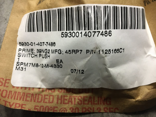 NOS Berg Push Switch, Air Press, 175 PSI MAX, NSN:5930-01-407-7486 Model:1125166C1