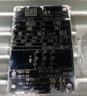 30 HP Weg W21 Severe Duty CC029A Electric Motor
